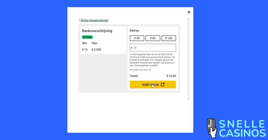 Stap 2 Trustly deposit