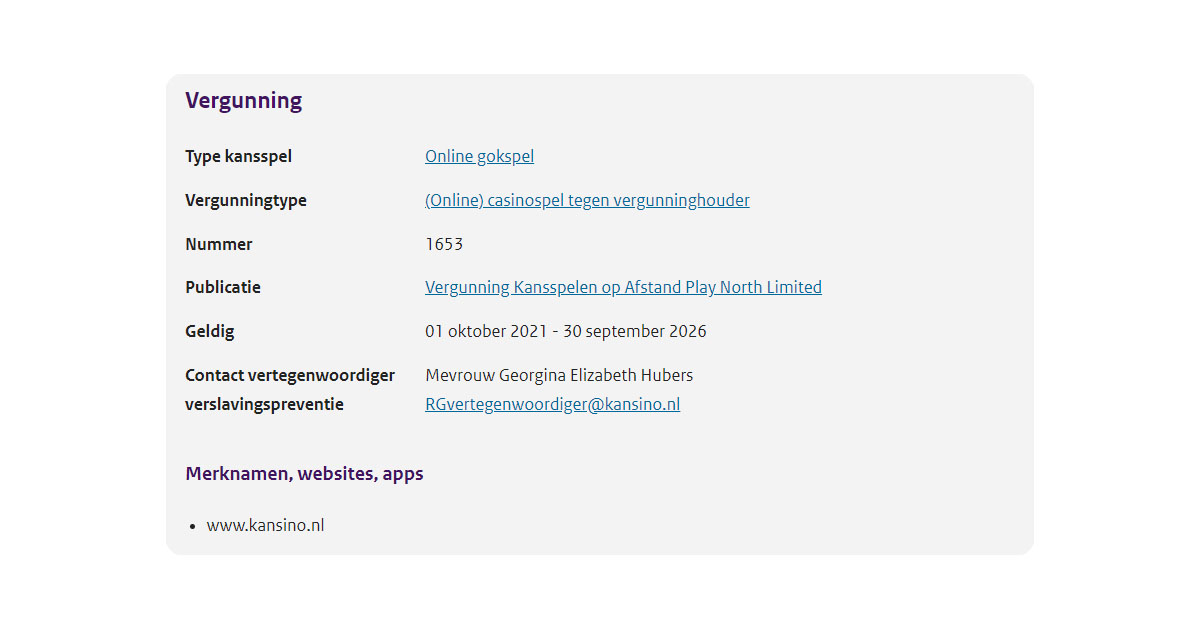 screenshot van kansino ksa vergunning