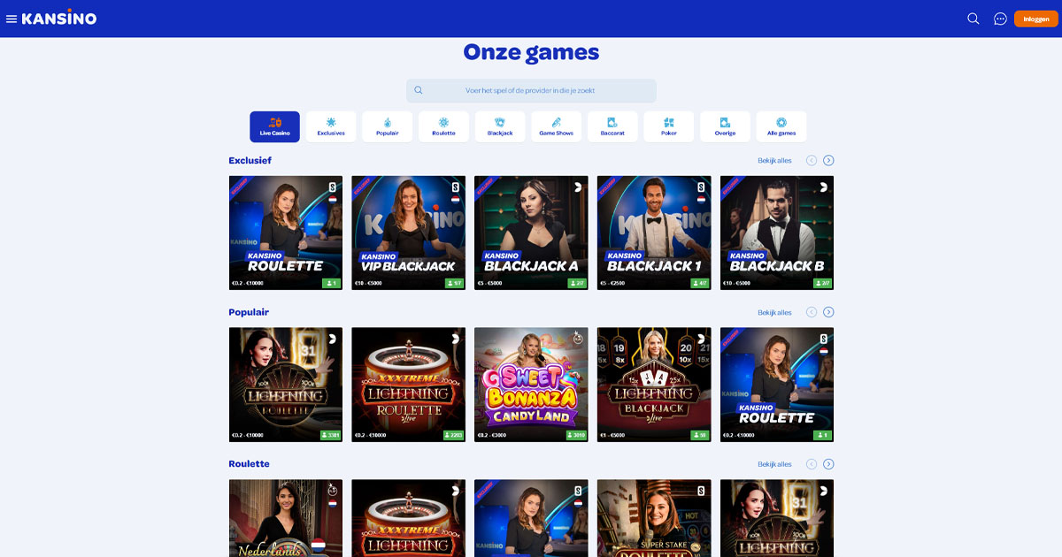 screenshot van kansino live casino pagina